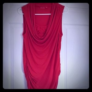 Sleeveless red top, floral bodice